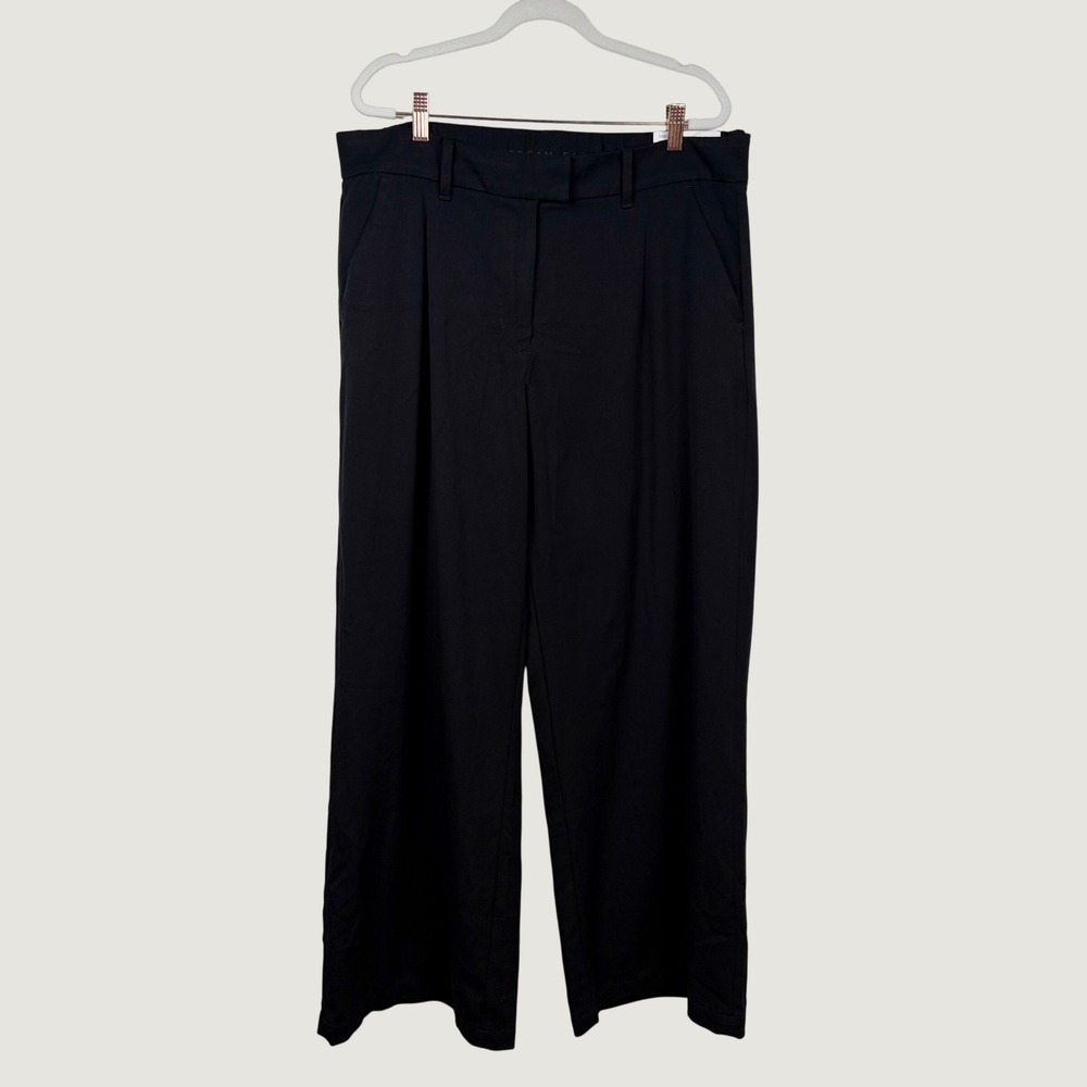 American Eagle Wide Leg Trouser Pants Black High Rise Stretch 14 Regular Office
